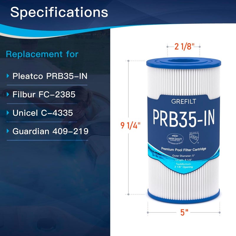 Grefilt Store فلتر حوض الاستحمام الساخن متوافق مع Pleatco PRB35-IN، R173431، Guardian 409-219، فلتر سبا لـ Filbur FC-2385، Unicel C-4335، 35 قدم مربع، عبوة من 2 - Image 2